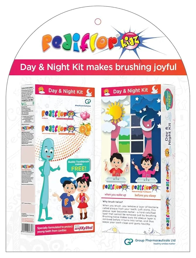 Group Pharma Pediflor Kidz Day & Night Kit With Buddy Toothbrush