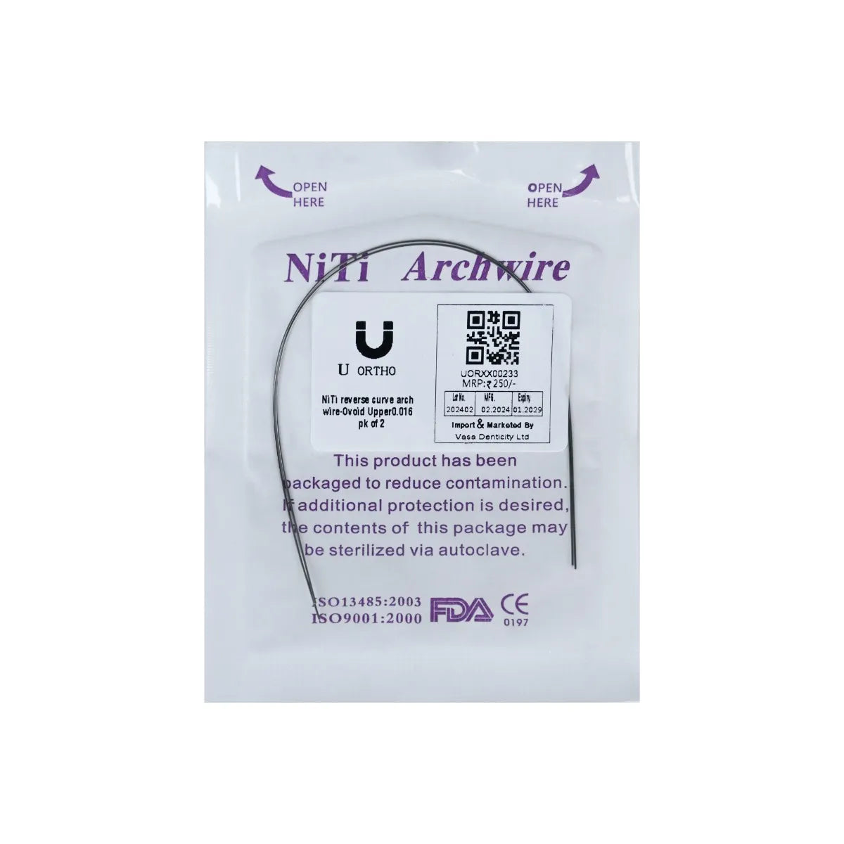 U ortho Niti Reverse Curve Arch Wire-Ovoid