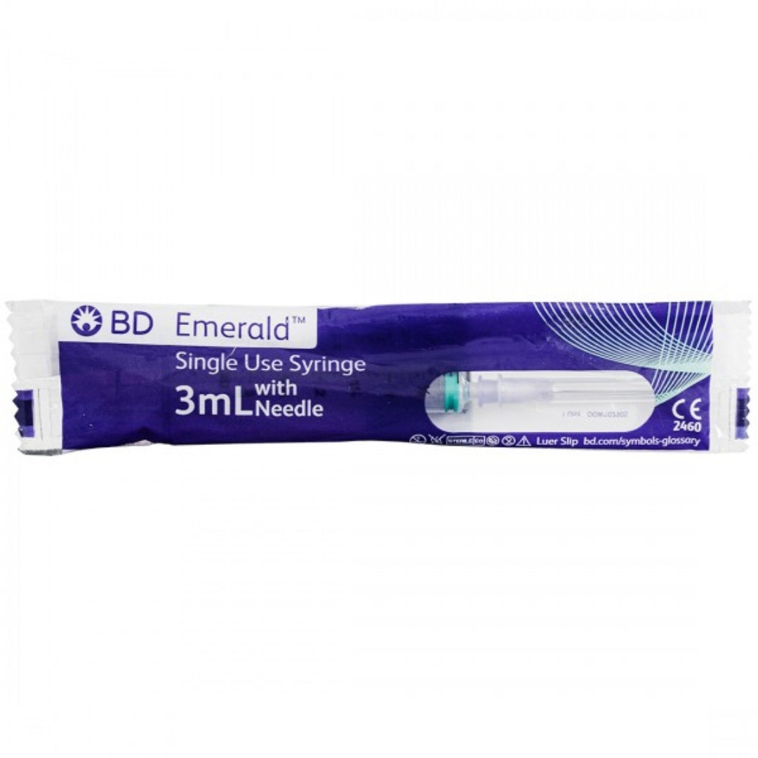 BD Emerald 3ml Syringe with Needle 24G | 100 Syringes Box
