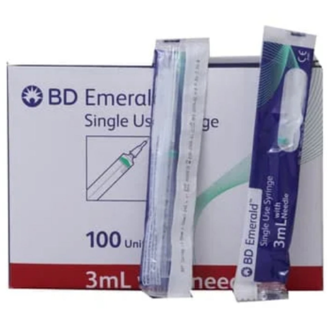 BD Emerald 3ml Syringe with Needle 24G | 100 Syringes Box
