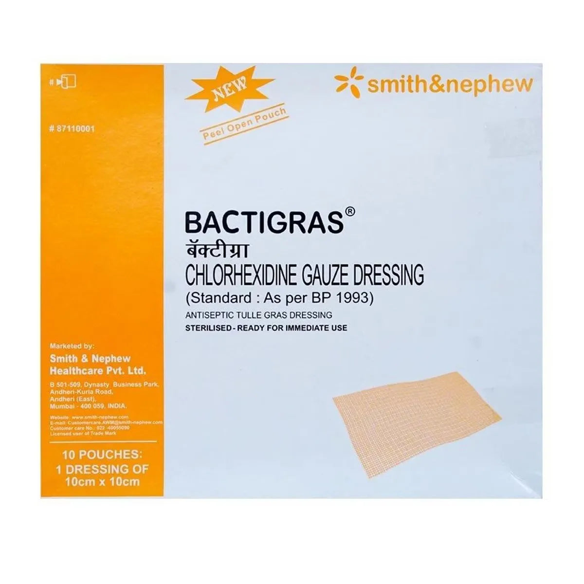 Bactigras - Chlorhexidine Gauze Dressing 10cm x 10cm