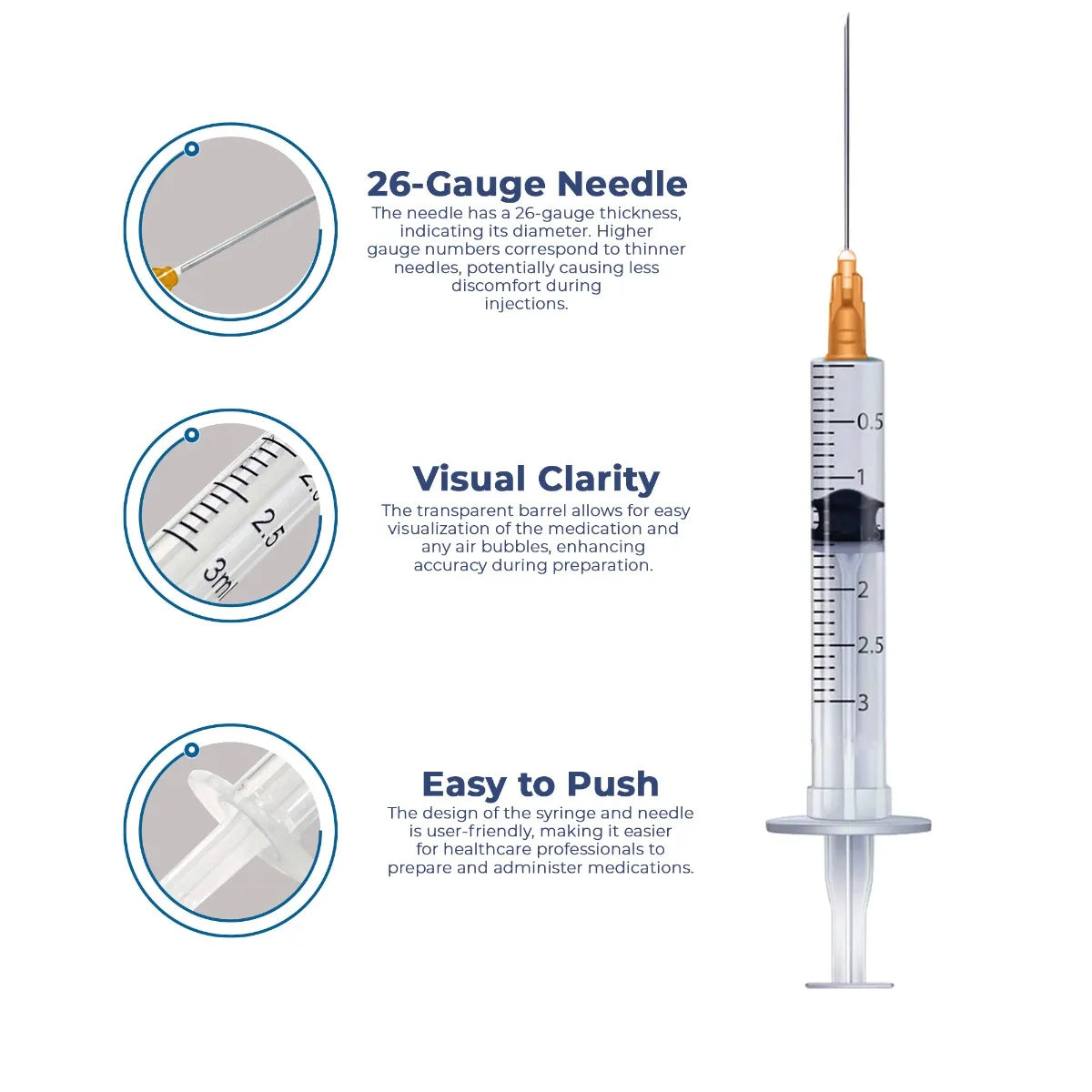 LifeJab Sterile Hypodermic Syringe With Needle 26 Gauge - 3ml
