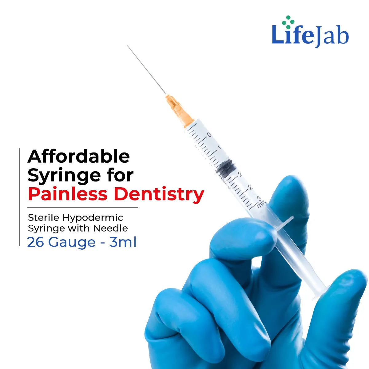 LifeJab Sterile Hypodermic Syringe With Needle 26 Gauge - 3ml