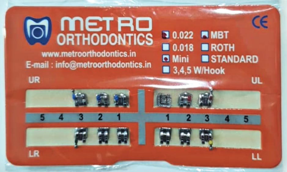 Metro Orthodontics Gold Series Upper/Lower 3-3 022 Metal Conventional Brackets
