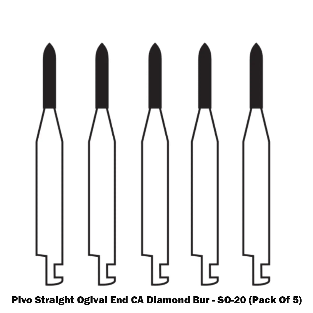 Pivo Straight Ogival End CA Diamond Burs - SO (Pack Of 5)
