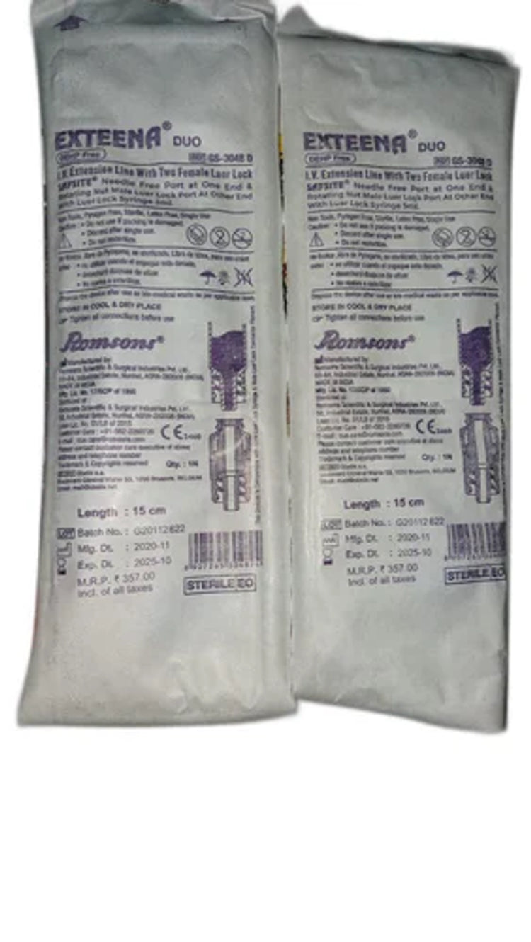 Romsons Exteena Duo Needlefree Dual IV Connector - 15cm Pack of 30 (GS-3048D)