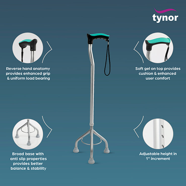 Tynor Tripod Walking Stick - Universal Silver L32