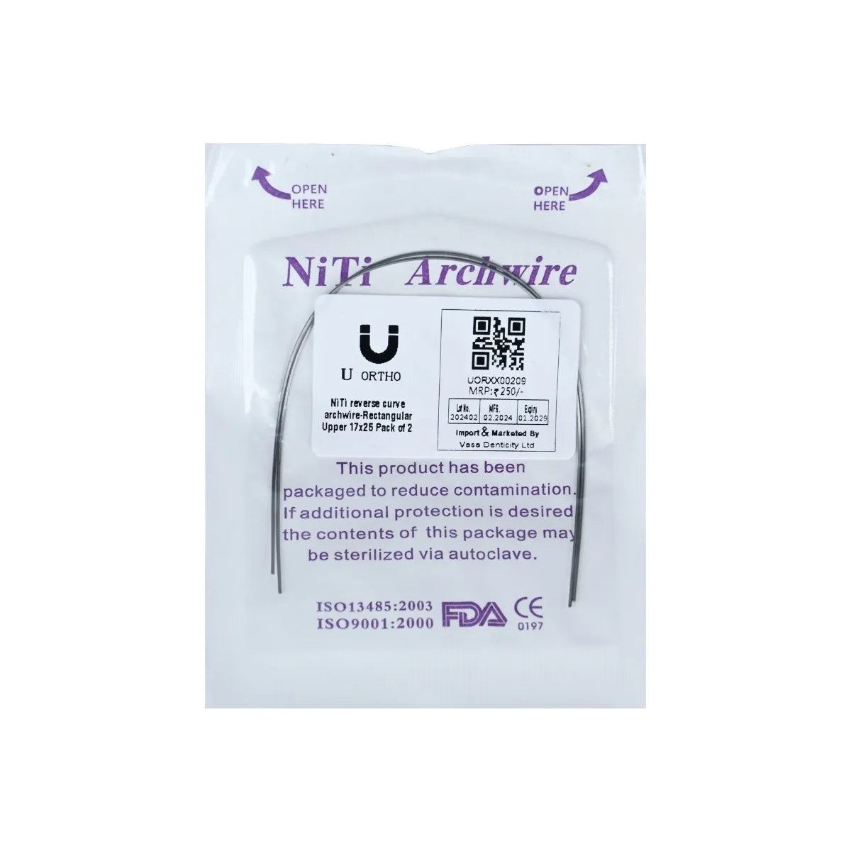 U ortho Niti Reverse Curve Archwire -Rectangular