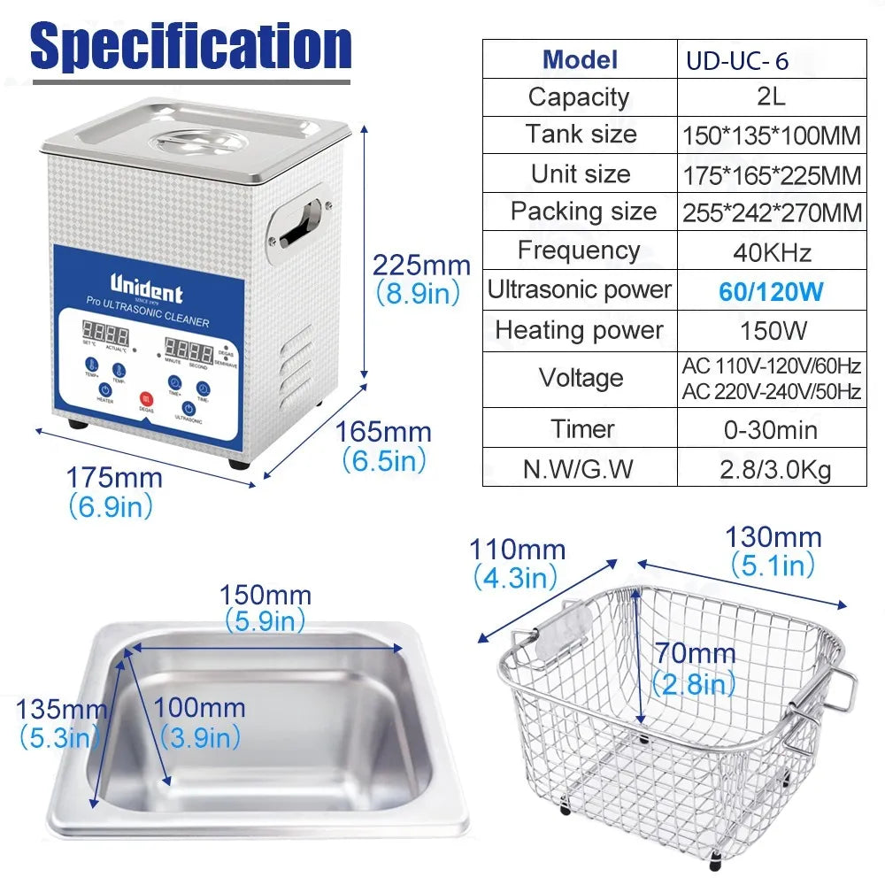 Unident Ultrasonic Cleaner 2 Litre # UD-UC-6