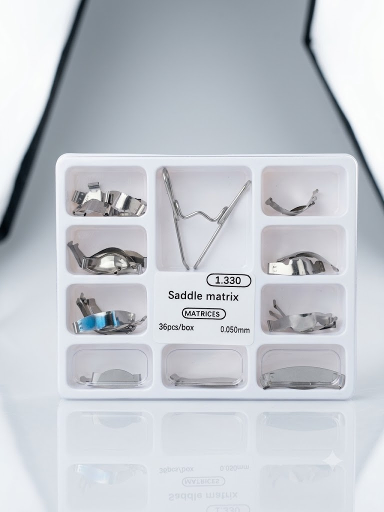 Denext Universal Saddle Matrix System (Model 1.330) - 36 Pcs/Box with Spring Clip, 0.050mm