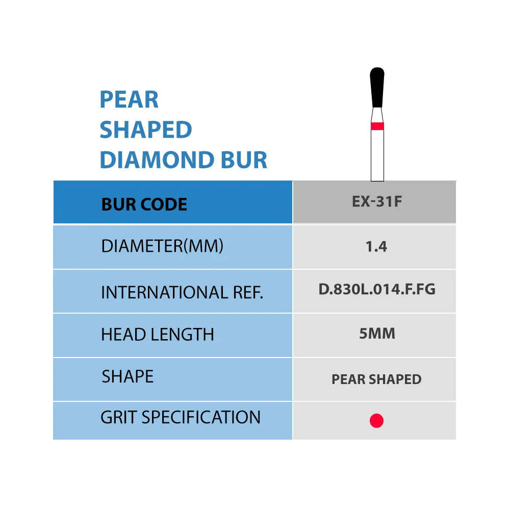 Frank Dental Pear Shaped FG Diamond Burs EX -Series (Long)