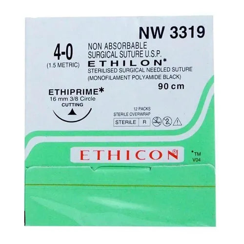 Ethicon Ethilon Sutures USP 4-0, 3/8 Circle Cutting Ethiprime