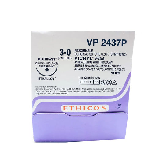 Ethicon Vicryl Plus # 3-0 Absorbable Violet Braided Suture (VP 2437P) (Pack Of 12)