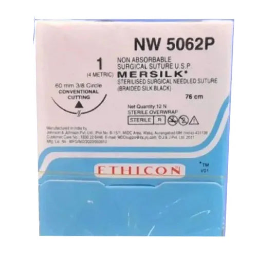 Ethicon Mersilk #1 Black Braided Suture - 76cm (Nw 5062P) Pack of 12