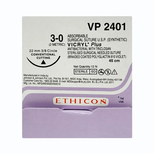 Ethicon Vicryl Plus # 3-0 Absorbable Violet Braided Suture (VP 2401) Pack of 12