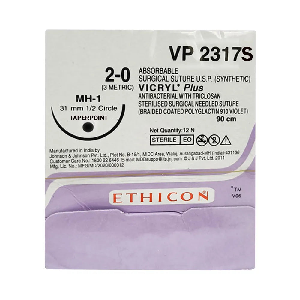 Ethicon VP 2317S Vicryl Plus Absorbable Surgical Sutures (MH-1 31MM 1/2 Circle Taperpoint) Pack Of 12