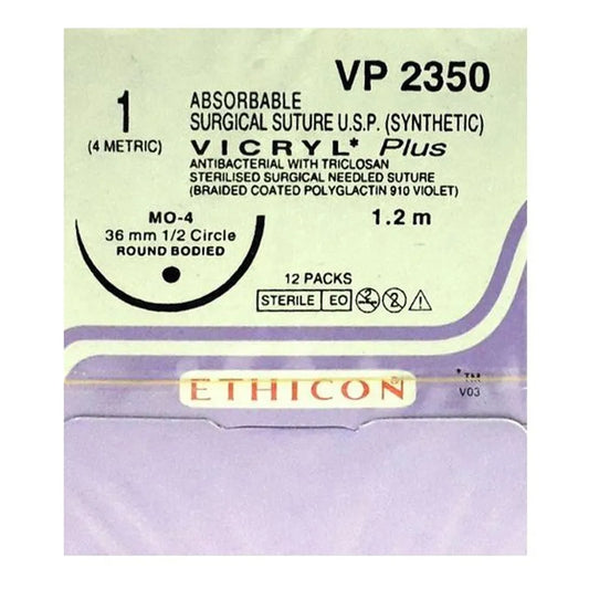 Ethicon Vicryl Plus # 1 Absorbable Violet Braided Suture (VP 2350) (Pack Of 12)