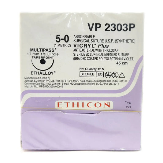 Ethicon Vicryl Plus # 5-0 Absorbable Violet Braided Suture (VP2303P) (Pack Of 12)