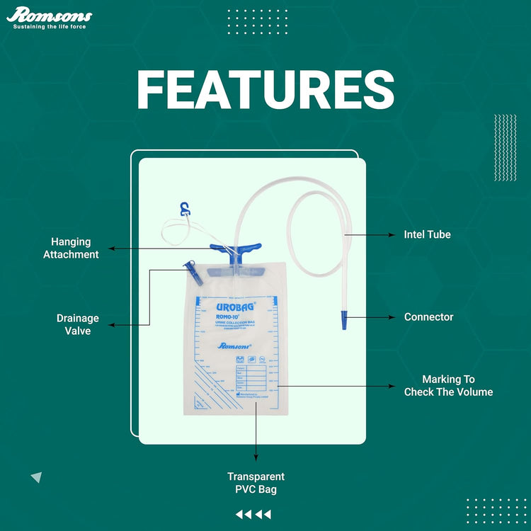 Romsons Romo-10 Urine Collection Bag - 100cm Pack of 25 (DB-1070)