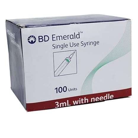 BD Emerald 3ml Syringe with Needle 24G | 100 Syringes Box