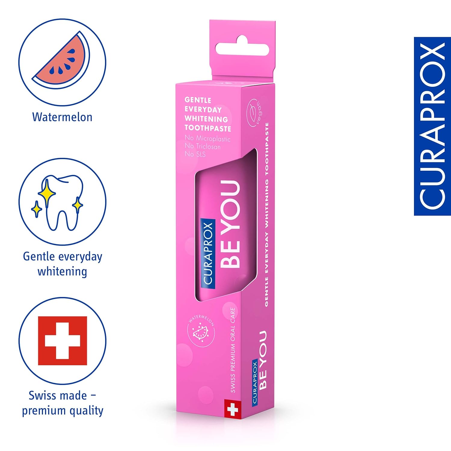 CURAPROX Be You Toothpaste By Dr. Reddy's|Gentle Everyday Whitening Toothpaste|Watermelon Flavour|Microplastic Free,Triclosan Free,Fluoride Toothpaste-60Ml, Pack Of 1