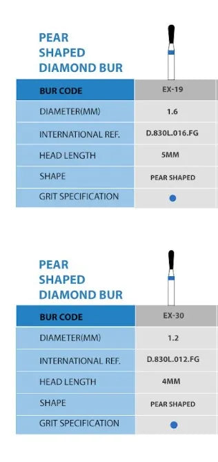 Frank Dental Pear Shaped FG Diamond Burs EX -Series (Long)