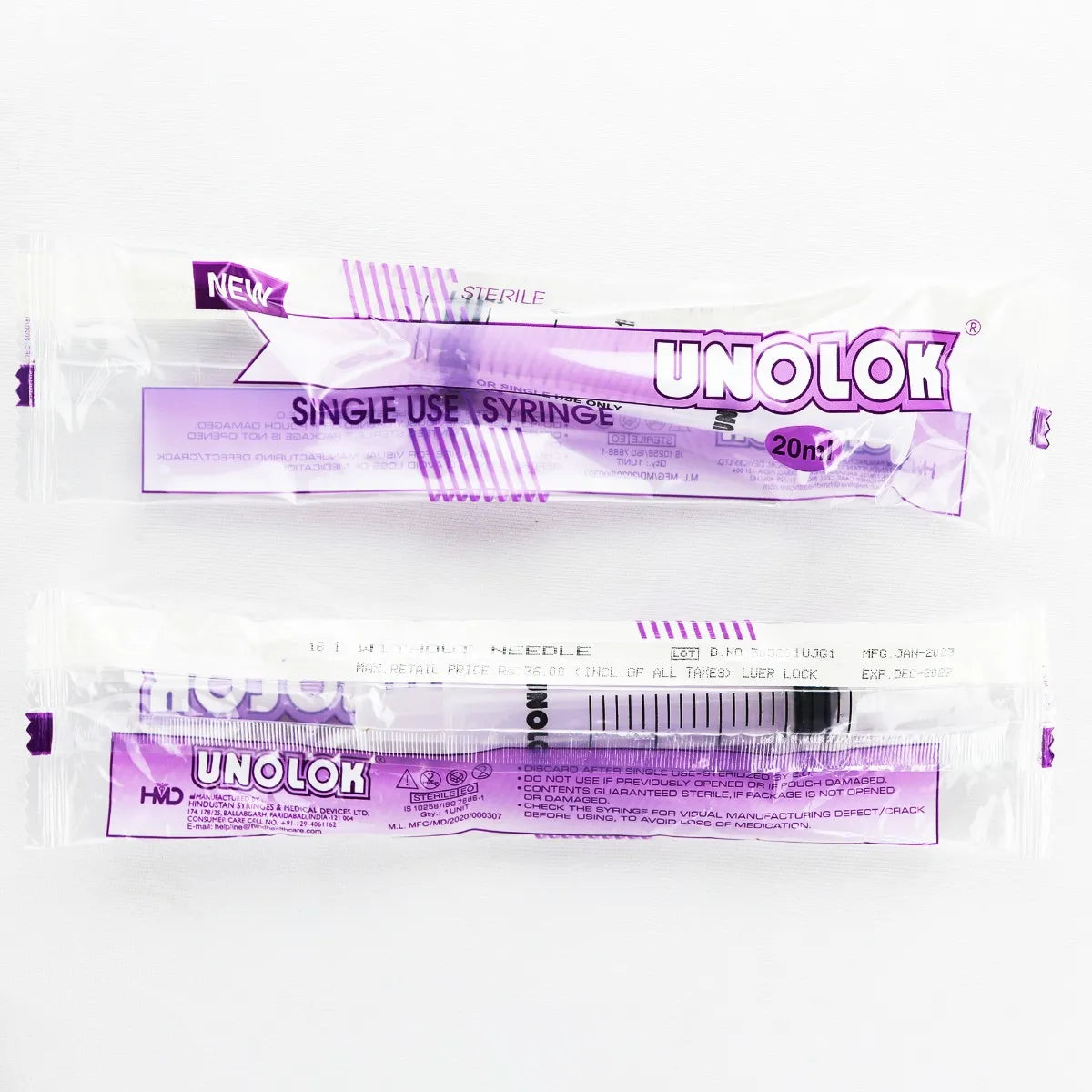 HMD Unolok Syringe Without Needle - 20ml