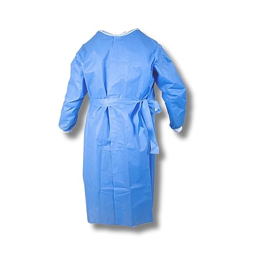 Lifemed Disposable Surgical Gown in Blue | Nonwoven SMS Fabric, 43 GSM, 48-inch Length, Knitted Cuff, Fluid Resistant | For Hospital & Surgical Use (Pack of 1)