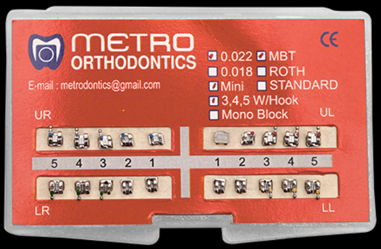 Metro Orthodontics Gold Series Pack of 20 Metal Conventional Brackets