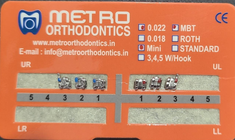 Metro Orthodontics Gold Series Upper 3-3 022 Metal Conventional Brackets