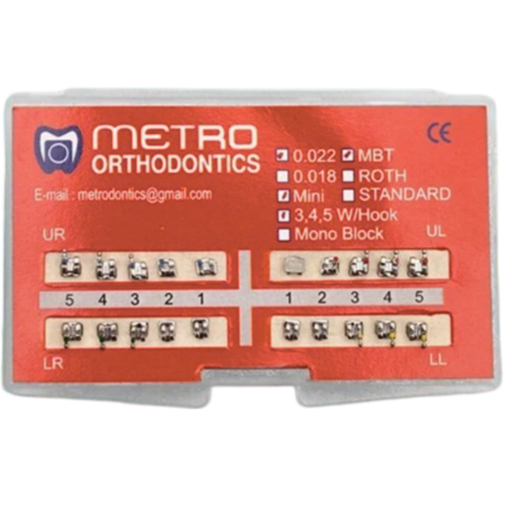 Metro Orthodontics Gold Series Upper Only 5-5 022 Metal Conventional Brackets