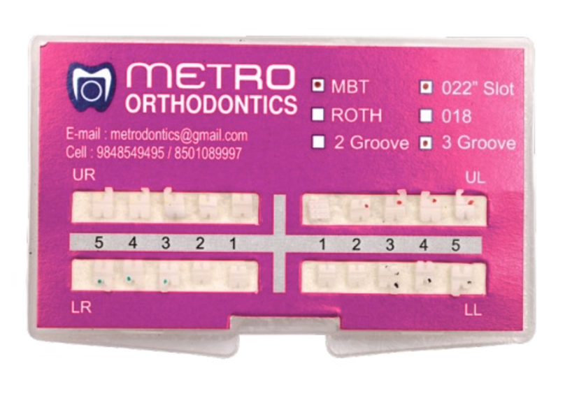 Metro Orthodontics Pink Series Upper/Lower 3-3 022 Ceramic Conventional Brackets