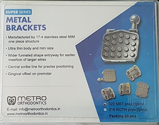 Metro Orthodontics Super Series Pack of 20 Metal Conventional Brackets - 022 MBT