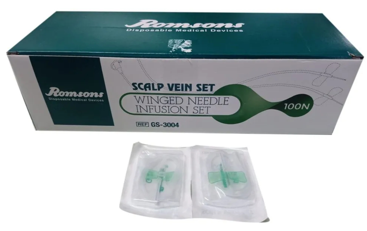 Romsons Scalp Vein set - 22G Pack of 100 (GS-3004)