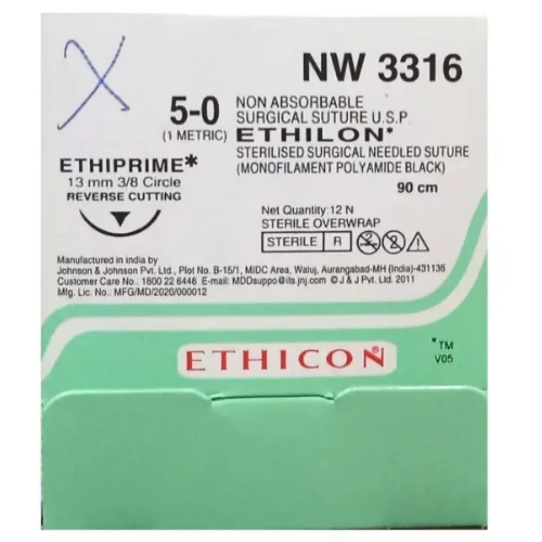 Ethicon Ethilon Sutures #5-0, 3/8 Circle Reverse Cutting (NW-3316)