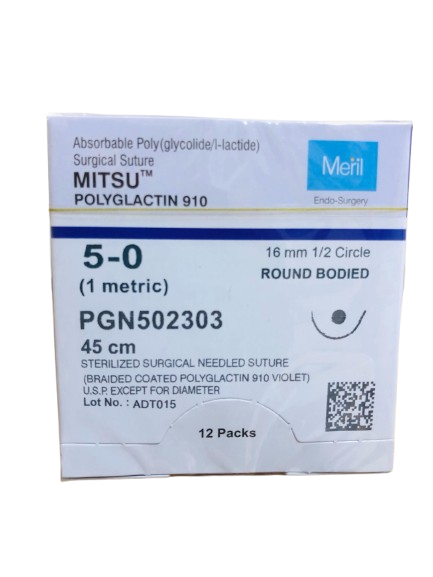 Meril Mitsu #5-0 Violet Braided Suture (PGN 502493) - Pack of 12