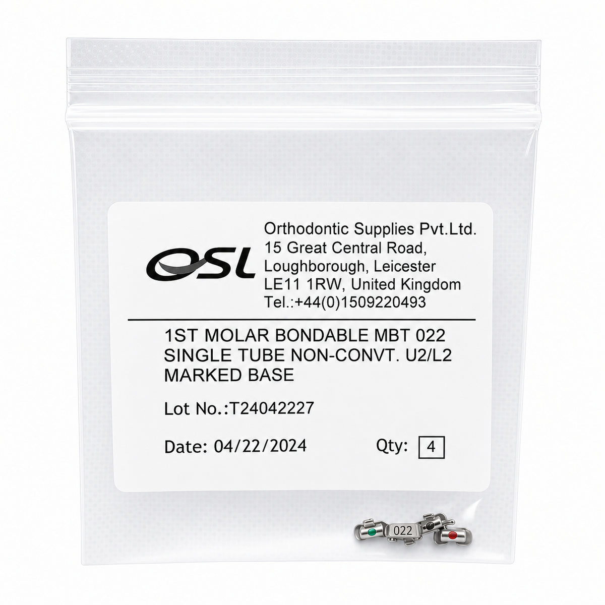 OSL 1st Molar Bondable Buccal Tubes MBT 0.022 (Pack of 4)