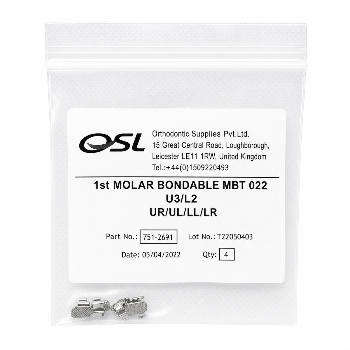 OSL 1st Molar Bondable Buccal Tubes MBT 0.022 (Pack of 4)