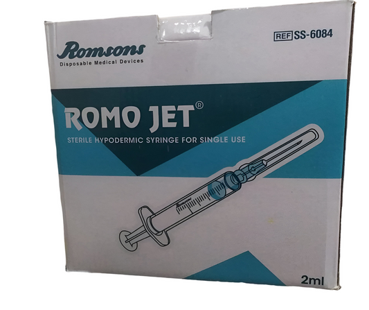 Romsons Romo Jet 2ml Syringe With Needle - 23G x 1Inch Pack of 100 (SS-6084)