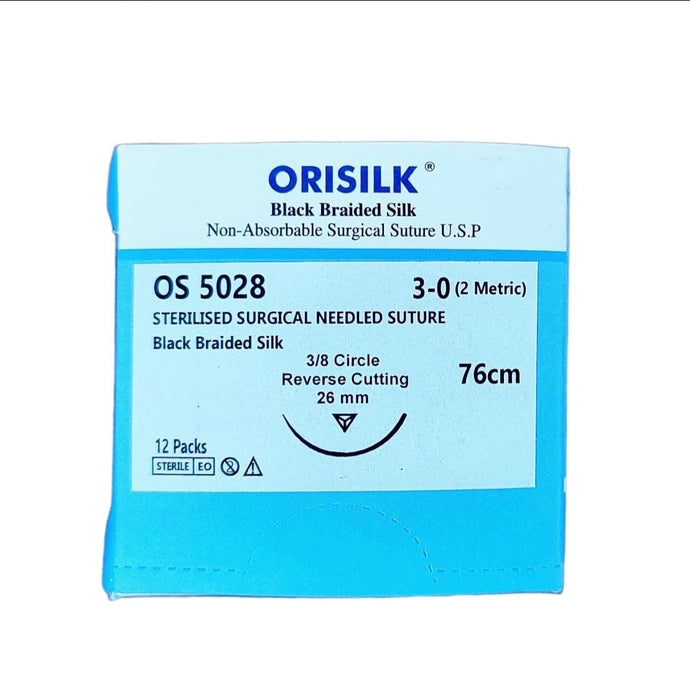 ORISILK SURGICAL SILK SUTURE NEEDLED, 3-0 (PACK OF 12 SUTURES)