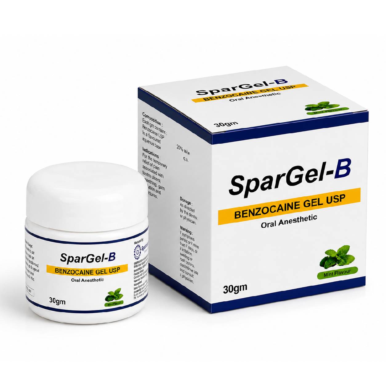 Sparcaine SparGel-B Benzocaine 20% w/w Topical Oral Anaesthetic Gel - Mint Flavour